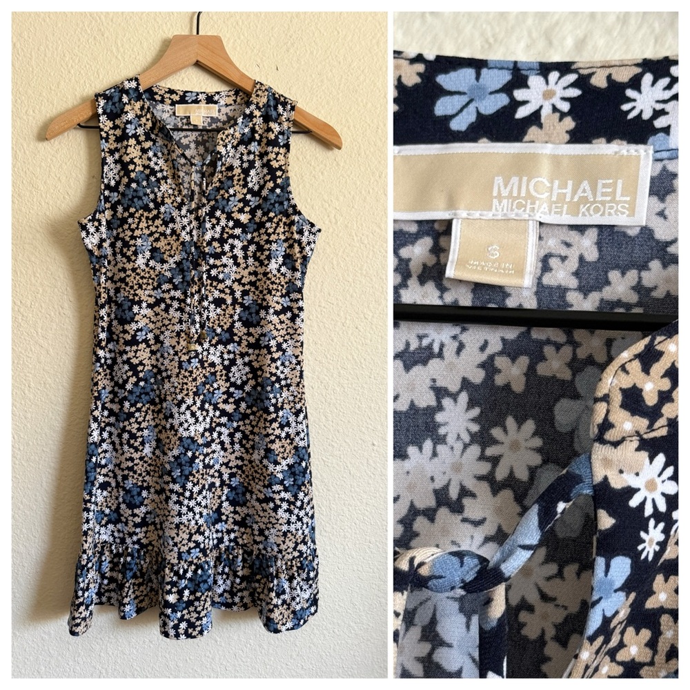 Michael Kors Navy and Cream Floral Dress-Size S
